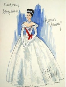 A sketch of Audrey Hepburn in an extravagant white dress