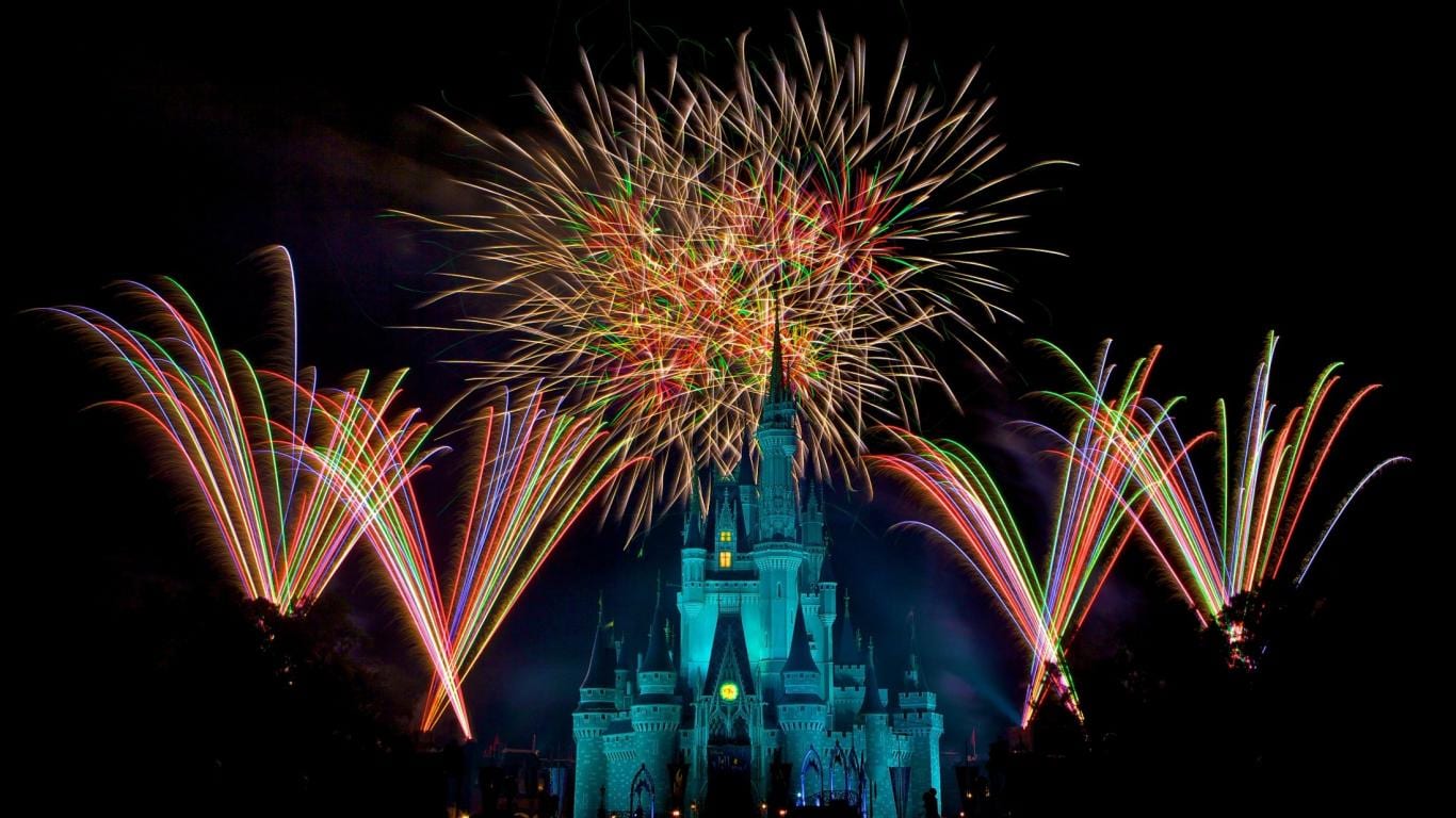 Pictured is the Disney castle with fireworks going off overhead.