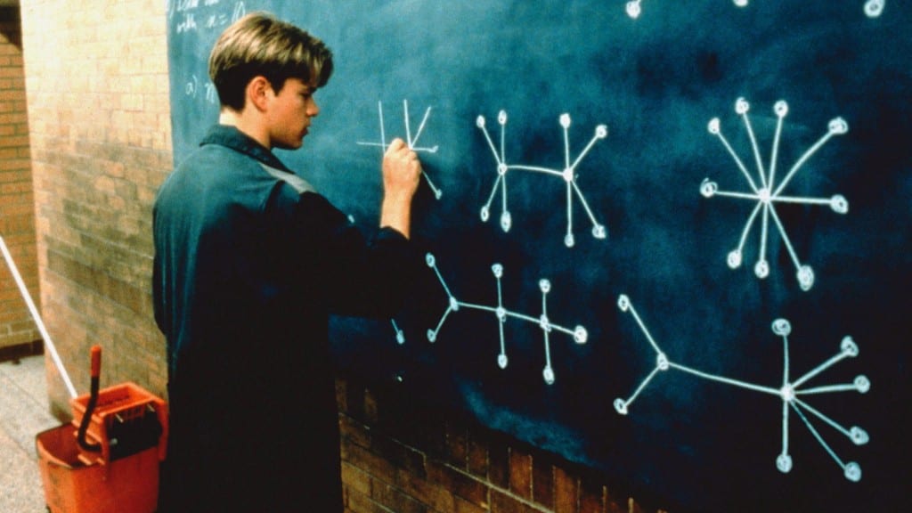 Will Hunting writing equations on a blackboard