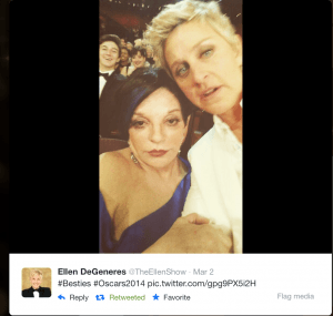 A selfie taken by Ellen Degeneres of her and Liza Minelli at the Oscars 2014.