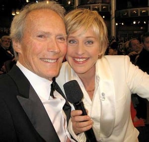 An image of Ellen Degeneres and Clint Eastwood at the Oscars in 2007.