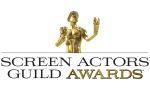 An image of the Screen Actors Guild award trophy standing behind the words' Screen Actors Guild Awards'.