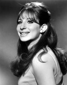 A black and white image of Barbara Streisand