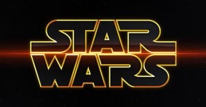 The words 'Star Wars' with a gold outline on a black background
