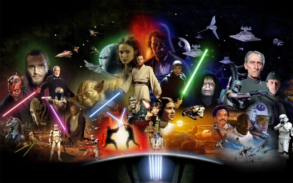 An ensemble of Star Wars characters.